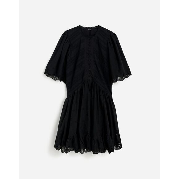 Madewell Cotton Eyelet Flutter Sleeve Mini Dress NU556 Black Size 12 NWT/FLAWED - Picture 5 of 6